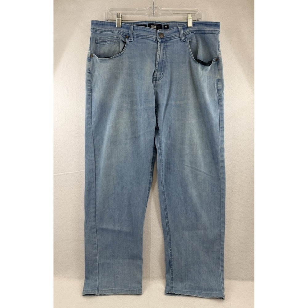 Barbell Apparel Jeans Mens 38 Blue Athletic Straight Fit Light Wash, FLAW - Picture 3 of 12